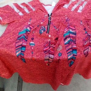 Vibrant Feather Print Women's Blouse